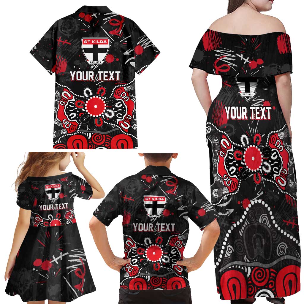 Personalized St Kilda Saints Family Matching Off Shoulder Maxi Dress and Hawaiian Shirt Aboriginal Dot Painting Graffiti Style