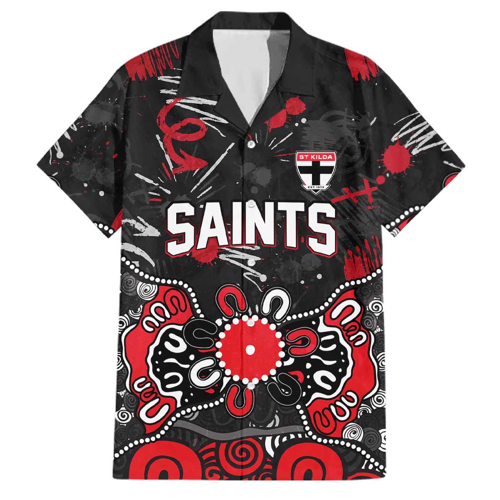 Personalized St Kilda Saints Family Matching Off Shoulder Short Dress and Hawaiian Shirt Aboriginal Dot Painting Graffiti Style