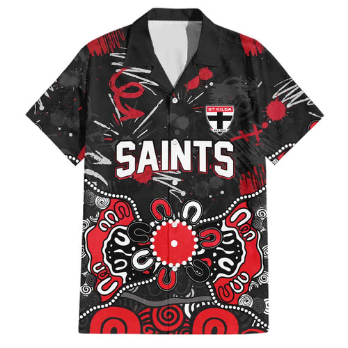 Personalized St Kilda Saints Family Matching Off Shoulder Short Dress and Hawaiian Shirt Aboriginal Dot Painting Graffiti Style