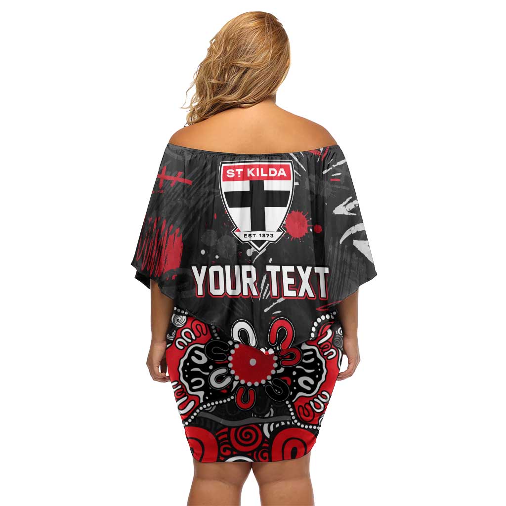 Personalized St Kilda Saints Family Matching Off Shoulder Short Dress and Hawaiian Shirt Aboriginal Dot Painting Graffiti Style