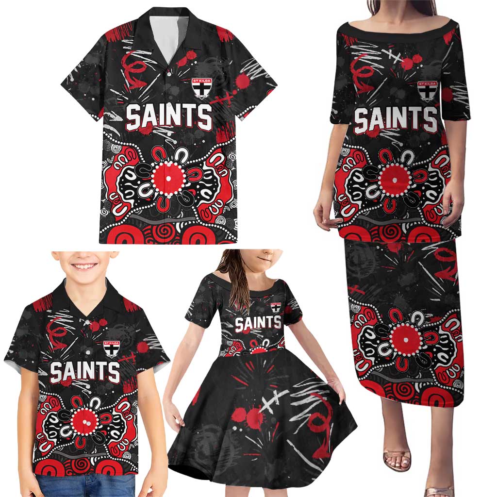 Personalized St Kilda Saints Family Matching Puletasi and Hawaiian Shirt Aboriginal Dot Painting Graffiti Style