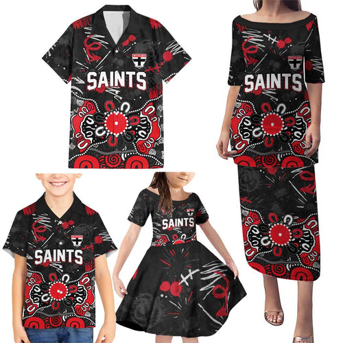 Personalized St Kilda Saints Family Matching Puletasi and Hawaiian Shirt Aboriginal Dot Painting Graffiti Style