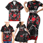 Personalized St Kilda Saints Family Matching Short Sleeve Bodycon Dress and Hawaiian Shirt Aboriginal Dot Painting Graffiti Style