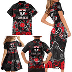 Personalized St Kilda Saints Family Matching Short Sleeve Bodycon Dress and Hawaiian Shirt Aboriginal Dot Painting Graffiti Style