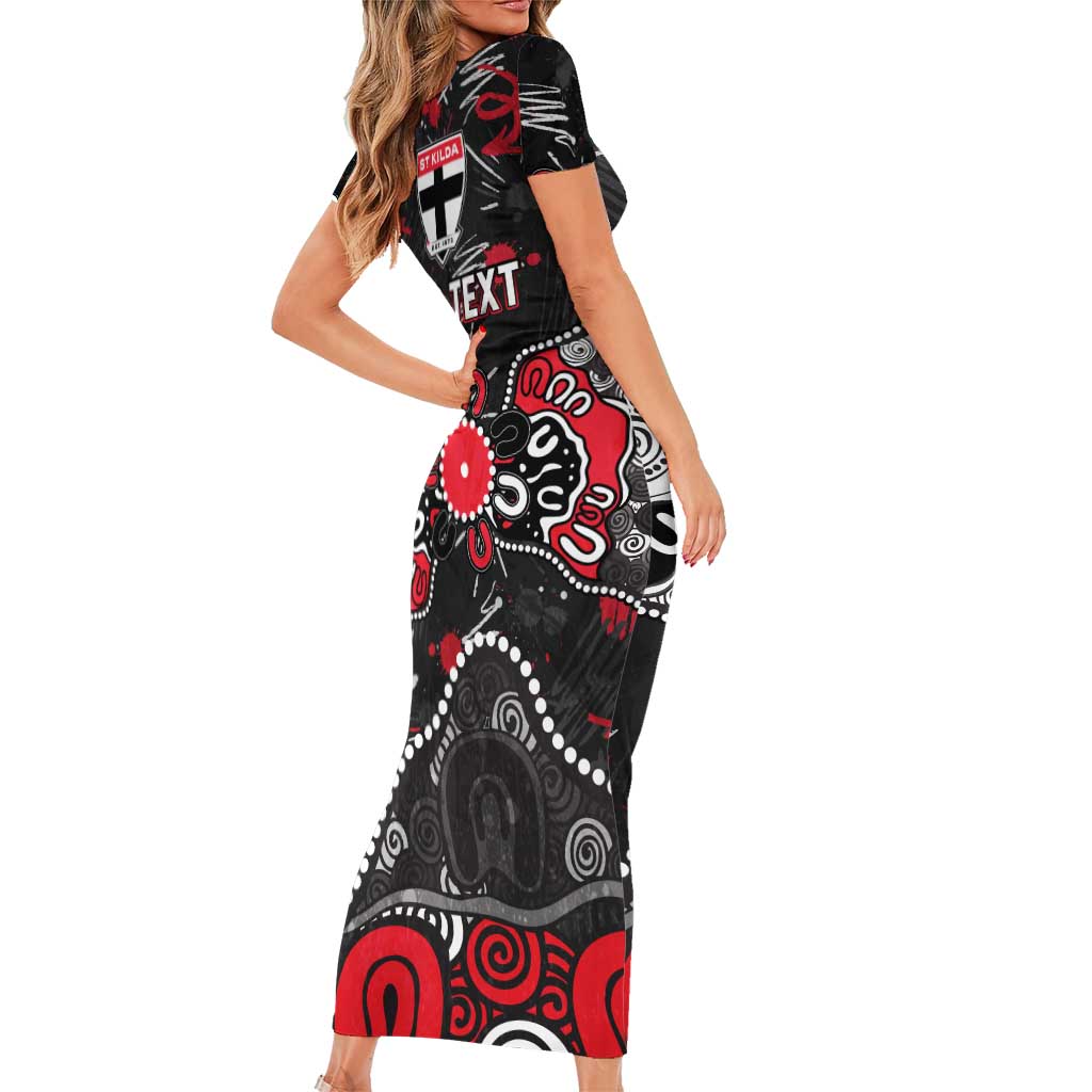 Personalized St Kilda Saints Family Matching Short Sleeve Bodycon Dress and Hawaiian Shirt Aboriginal Dot Painting Graffiti Style