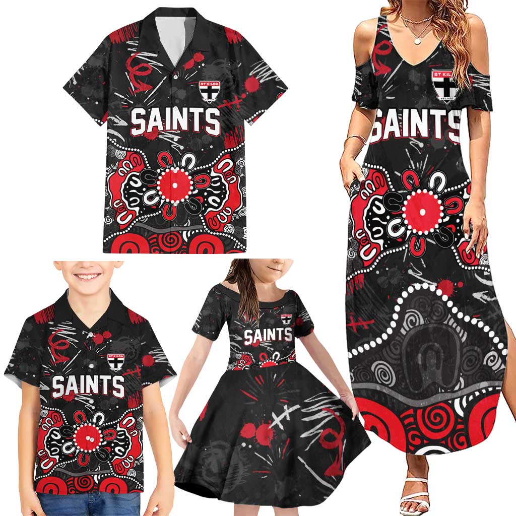 Personalized St Kilda Saints Family Matching Summer Maxi Dress and Hawaiian Shirt Aboriginal Dot Painting Graffiti Style