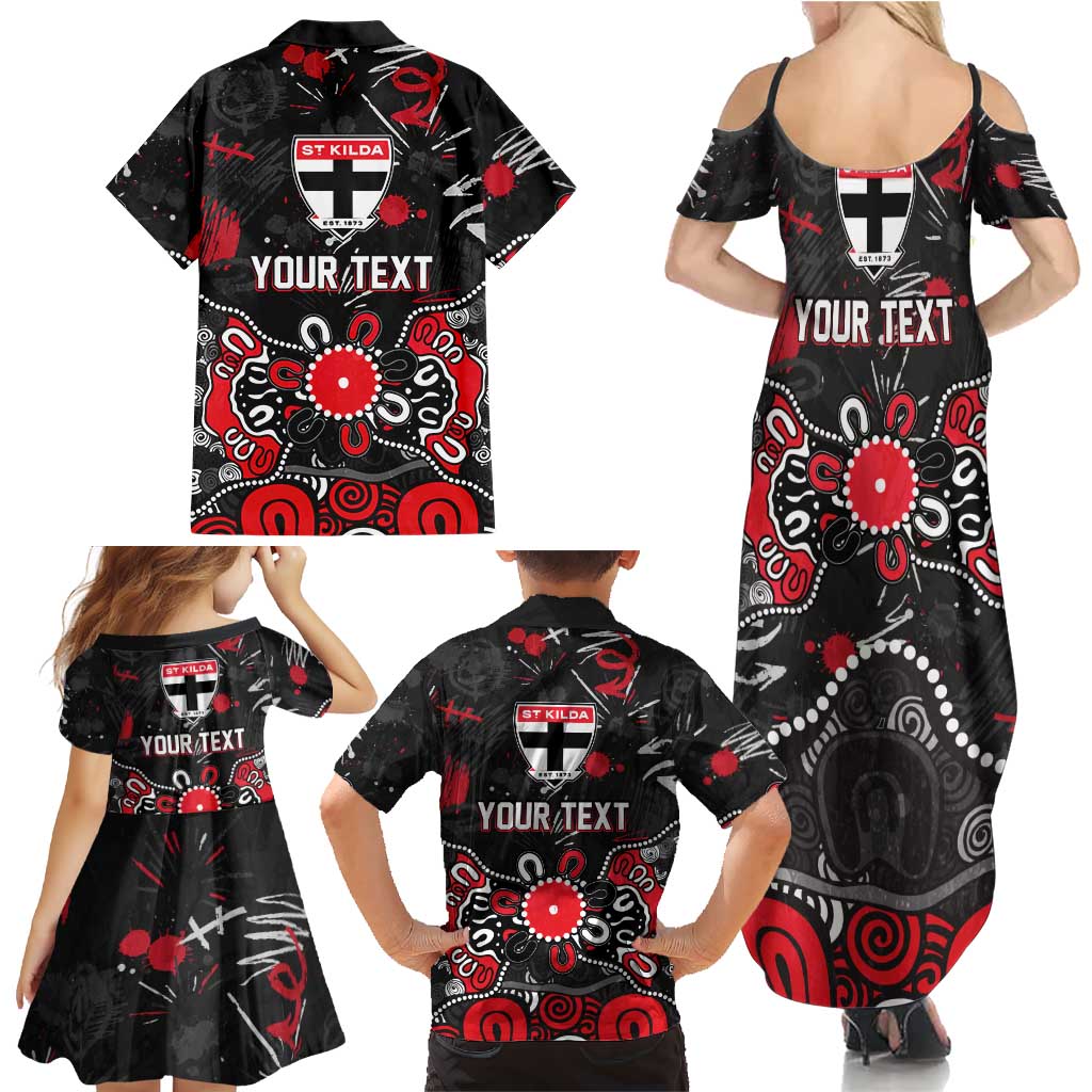 Personalized St Kilda Saints Family Matching Summer Maxi Dress and Hawaiian Shirt Aboriginal Dot Painting Graffiti Style