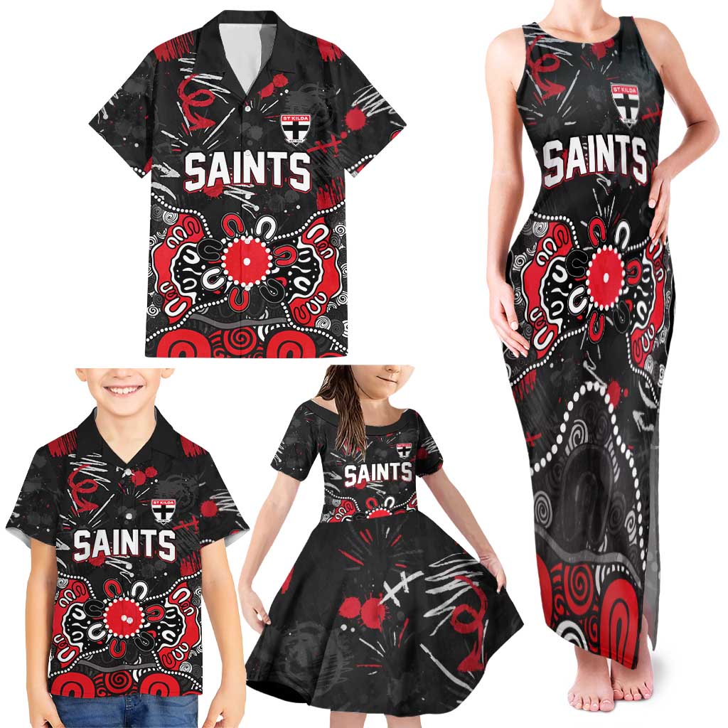Personalized St Kilda Saints Family Matching Tank Maxi Dress and Hawaiian Shirt Aboriginal Dot Painting Graffiti Style