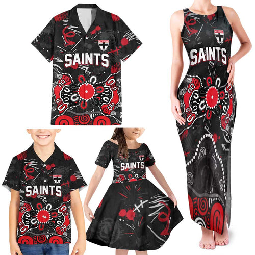 Personalized St Kilda Saints Family Matching Tank Maxi Dress and Hawaiian Shirt Aboriginal Dot Painting Graffiti Style