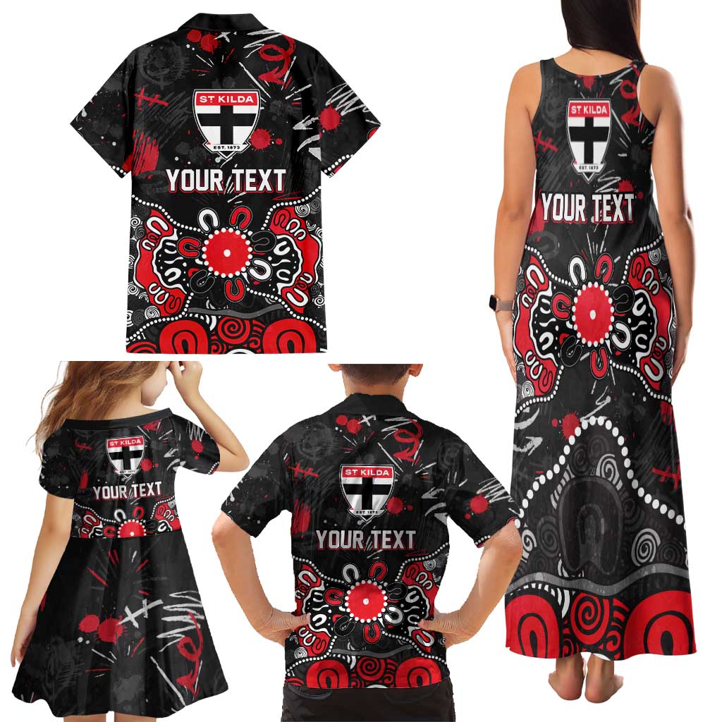Personalized St Kilda Saints Family Matching Tank Maxi Dress and Hawaiian Shirt Aboriginal Dot Painting Graffiti Style