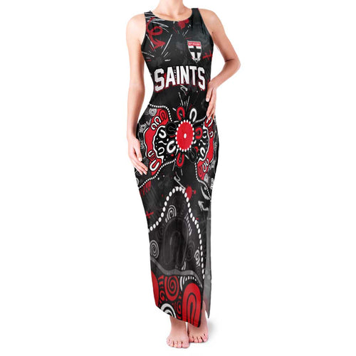 Personalized St Kilda Saints Family Matching Tank Maxi Dress and Hawaiian Shirt Aboriginal Dot Painting Graffiti Style
