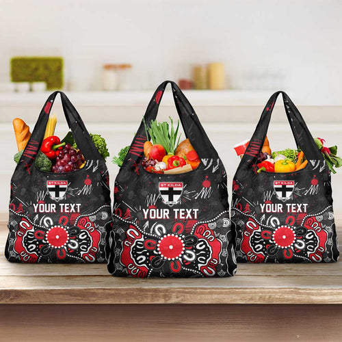 Personalized St Kilda Saints Grocery Bag Aboriginal Dot Painting Graffiti Style