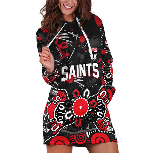 Personalized St Kilda Saints Hoodie Dress Aboriginal Dot Painting Graffiti Style