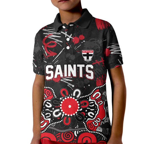 Personalized St Kilda Saints Kid Polo Shirt Aboriginal Dot Painting Graffiti Style