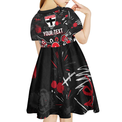 Personalized St Kilda Saints Kid Short Sleeve Dress Aboriginal Dot Painting Graffiti Style