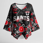 Personalized St Kilda Saints Kimono Sleeve Blouse Aboriginal Dot Painting Graffiti Style
