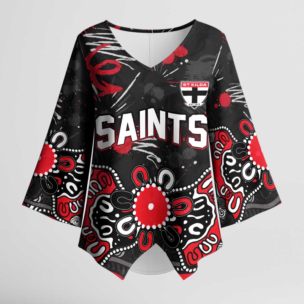 Personalized St Kilda Saints Kimono Sleeve Blouse Aboriginal Dot Painting Graffiti Style
