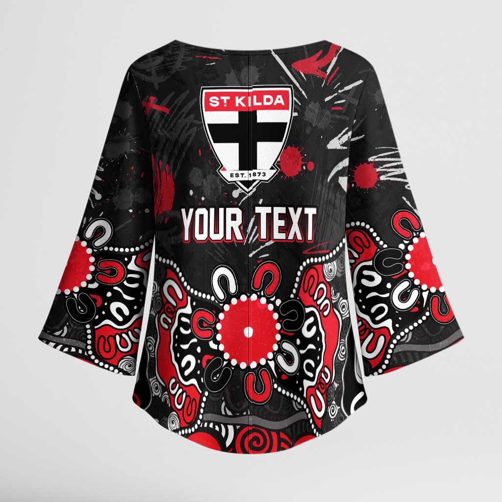 Personalized St Kilda Saints Kimono Sleeve Blouse Aboriginal Dot Painting Graffiti Style