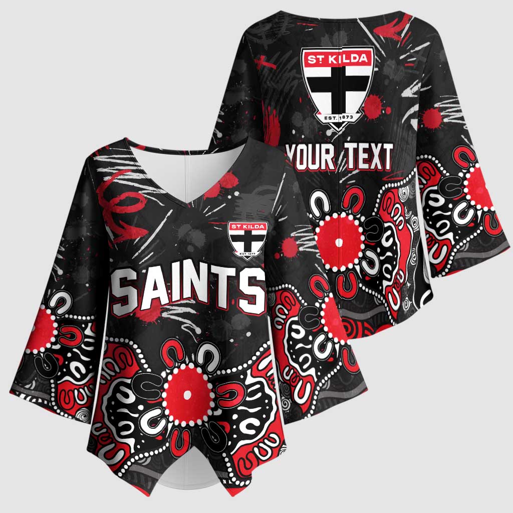 Personalized St Kilda Saints Kimono Sleeve Blouse Aboriginal Dot Painting Graffiti Style