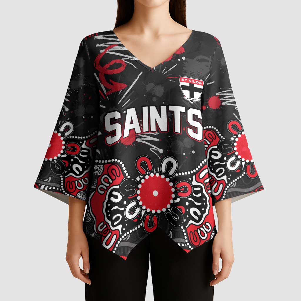 Personalized St Kilda Saints Kimono Sleeve Blouse Aboriginal Dot Painting Graffiti Style