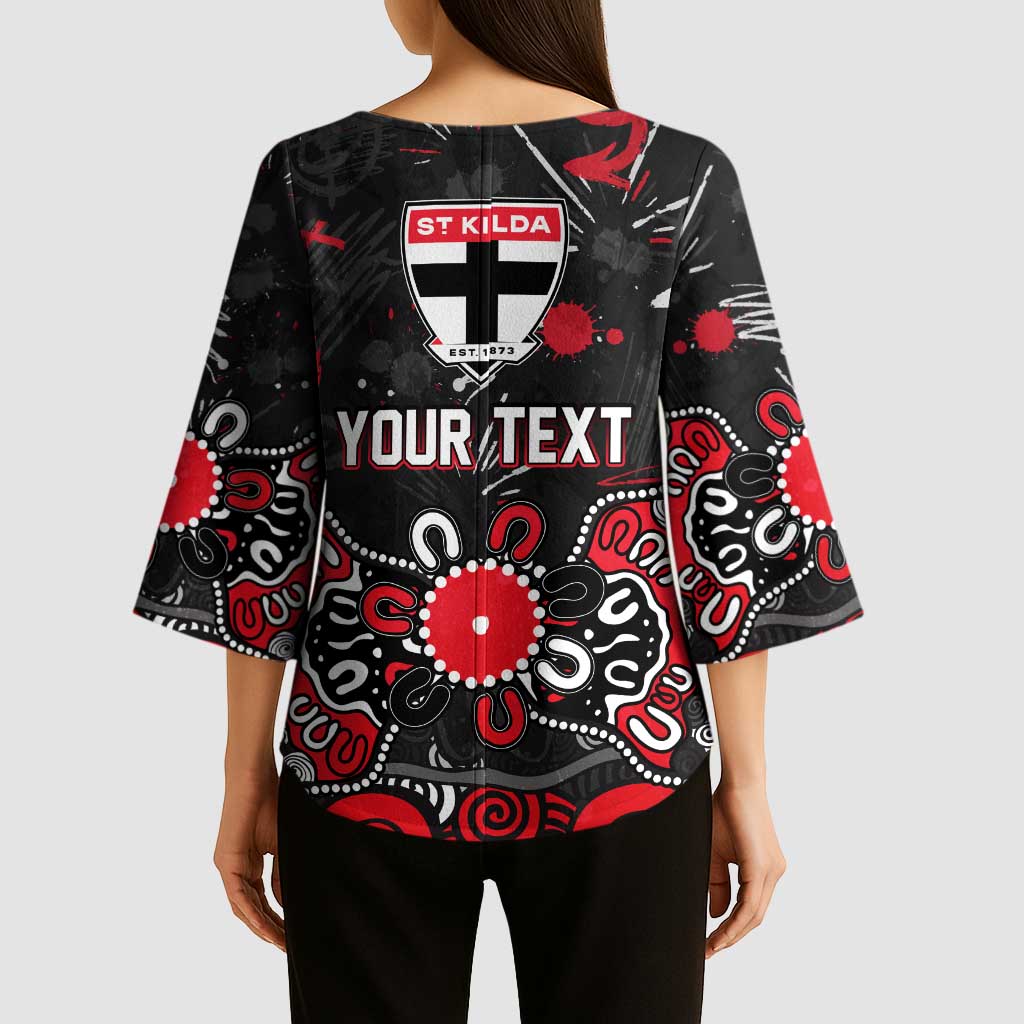 Personalized St Kilda Saints Kimono Sleeve Blouse Aboriginal Dot Painting Graffiti Style