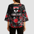 Personalized St Kilda Saints Kimono Sleeve Blouse Aboriginal Dot Painting Graffiti Style