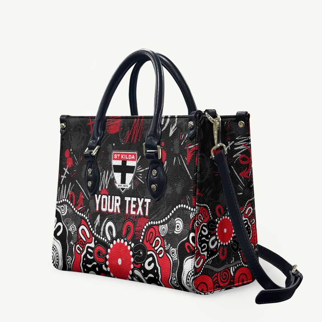 Personalized St Kilda Saints Leather Bag Aboriginal Dot Painting Graffiti Style