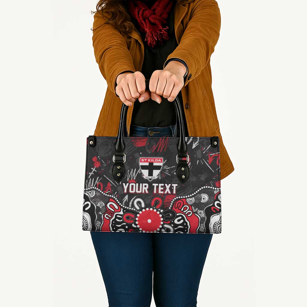 Personalized St Kilda Saints Leather Bag Aboriginal Dot Painting Graffiti Style