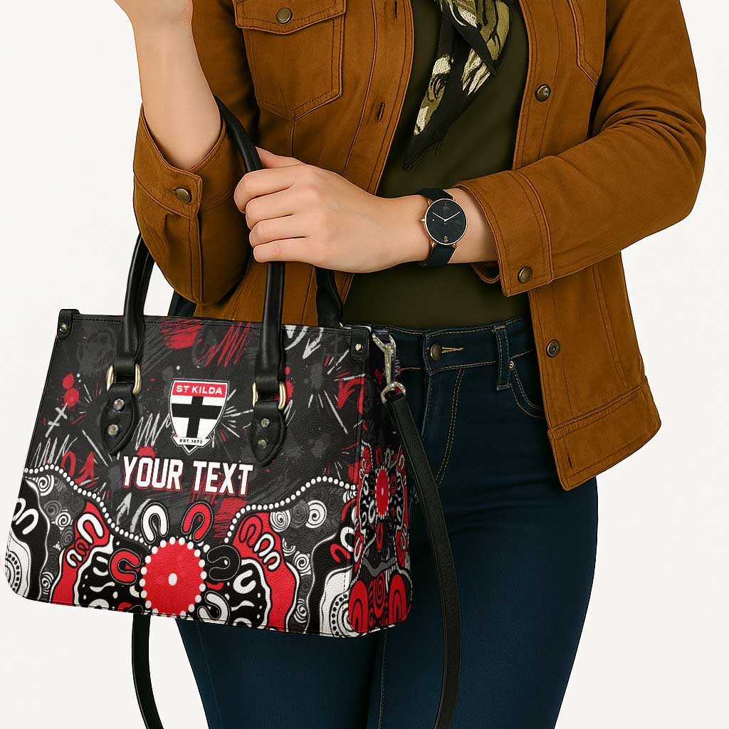 Personalized St Kilda Saints Leather Bag Aboriginal Dot Painting Graffiti Style