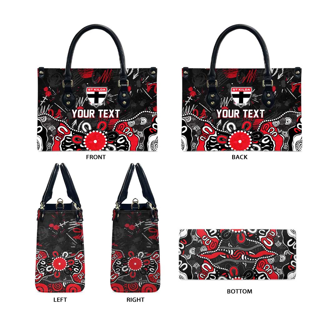 Personalized St Kilda Saints Leather Bag Aboriginal Dot Painting Graffiti Style