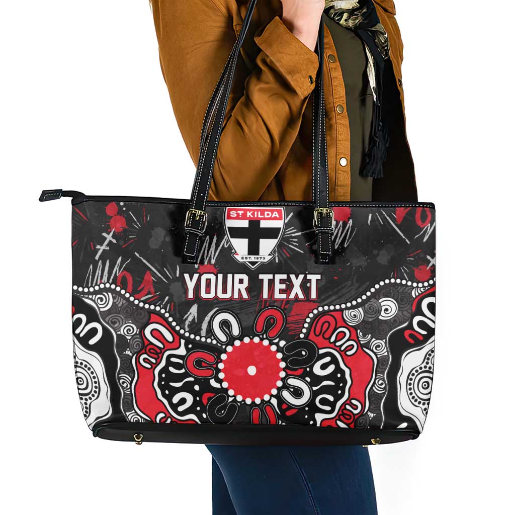Personalized St Kilda Saints Leather Tote Bag Aboriginal Dot Painting Graffiti Style
