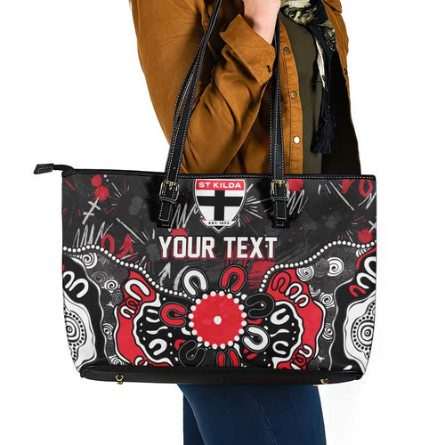 Personalized St Kilda Saints Leather Tote Bag Aboriginal Dot Painting Graffiti Style