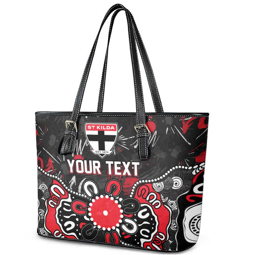 Personalized St Kilda Saints Leather Tote Bag Aboriginal Dot Painting Graffiti Style