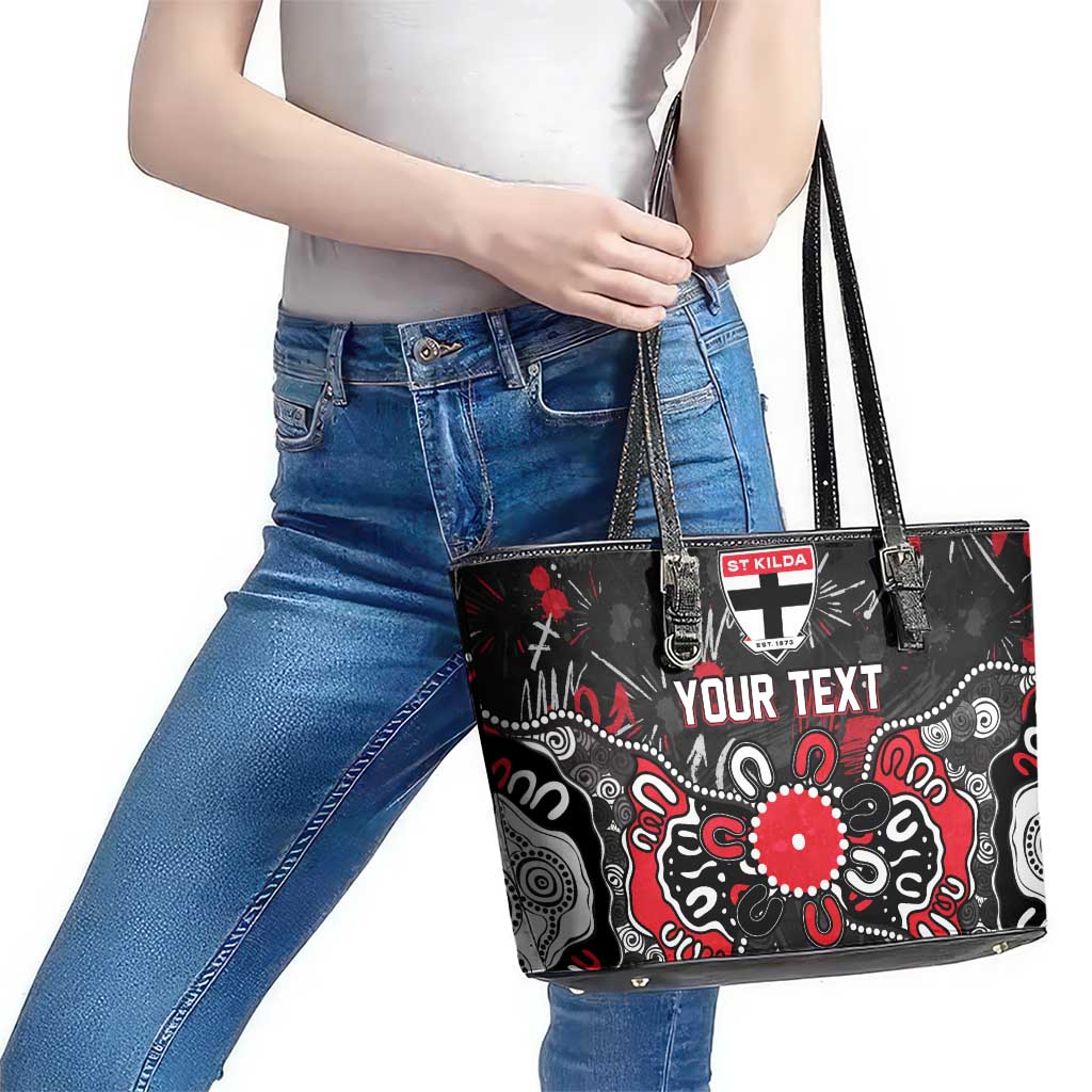 Personalized St Kilda Saints Leather Tote Bag Aboriginal Dot Painting Graffiti Style