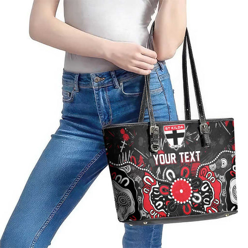 Personalized St Kilda Saints Leather Tote Bag Aboriginal Dot Painting Graffiti Style
