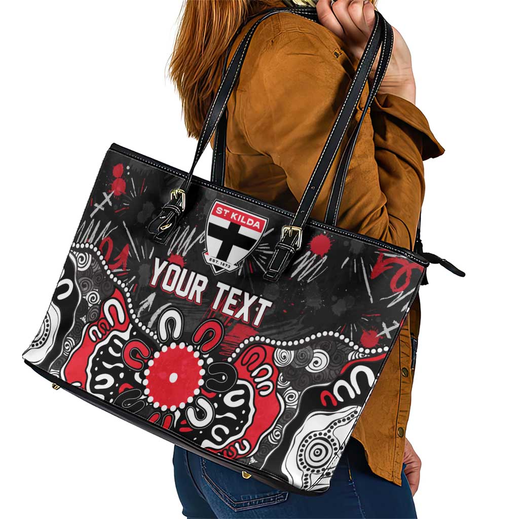 Personalized St Kilda Saints Leather Tote Bag Aboriginal Dot Painting Graffiti Style