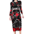 Personalized St Kilda Saints Long Sleeve Bodycon Dress Aboriginal Dot Painting Graffiti Style