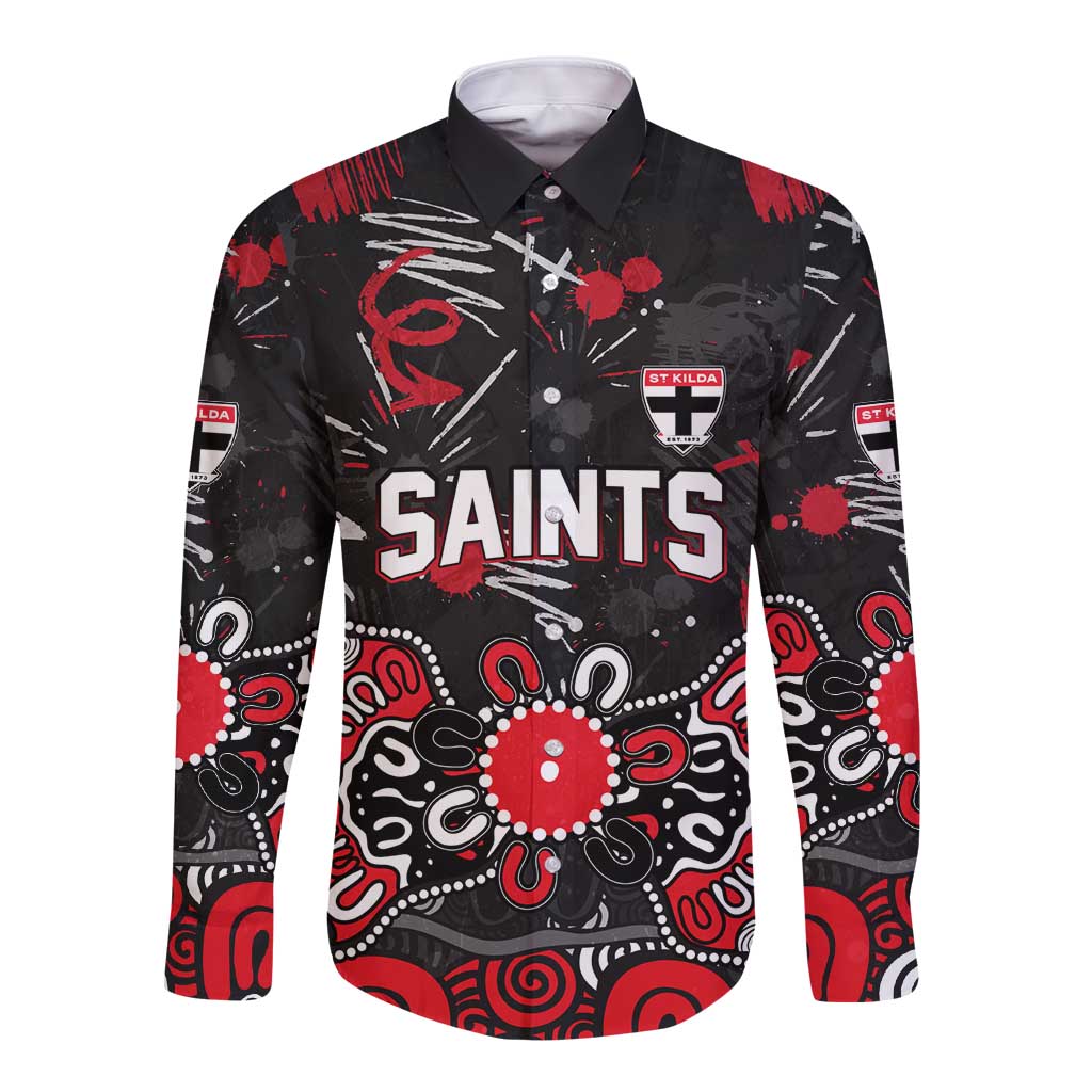 Personalized St Kilda Saints Long Sleeve Button Shirt Aboriginal Dot Painting Graffiti Style