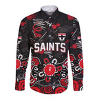 Personalized St Kilda Saints Long Sleeve Button Shirt Aboriginal Dot Painting Graffiti Style