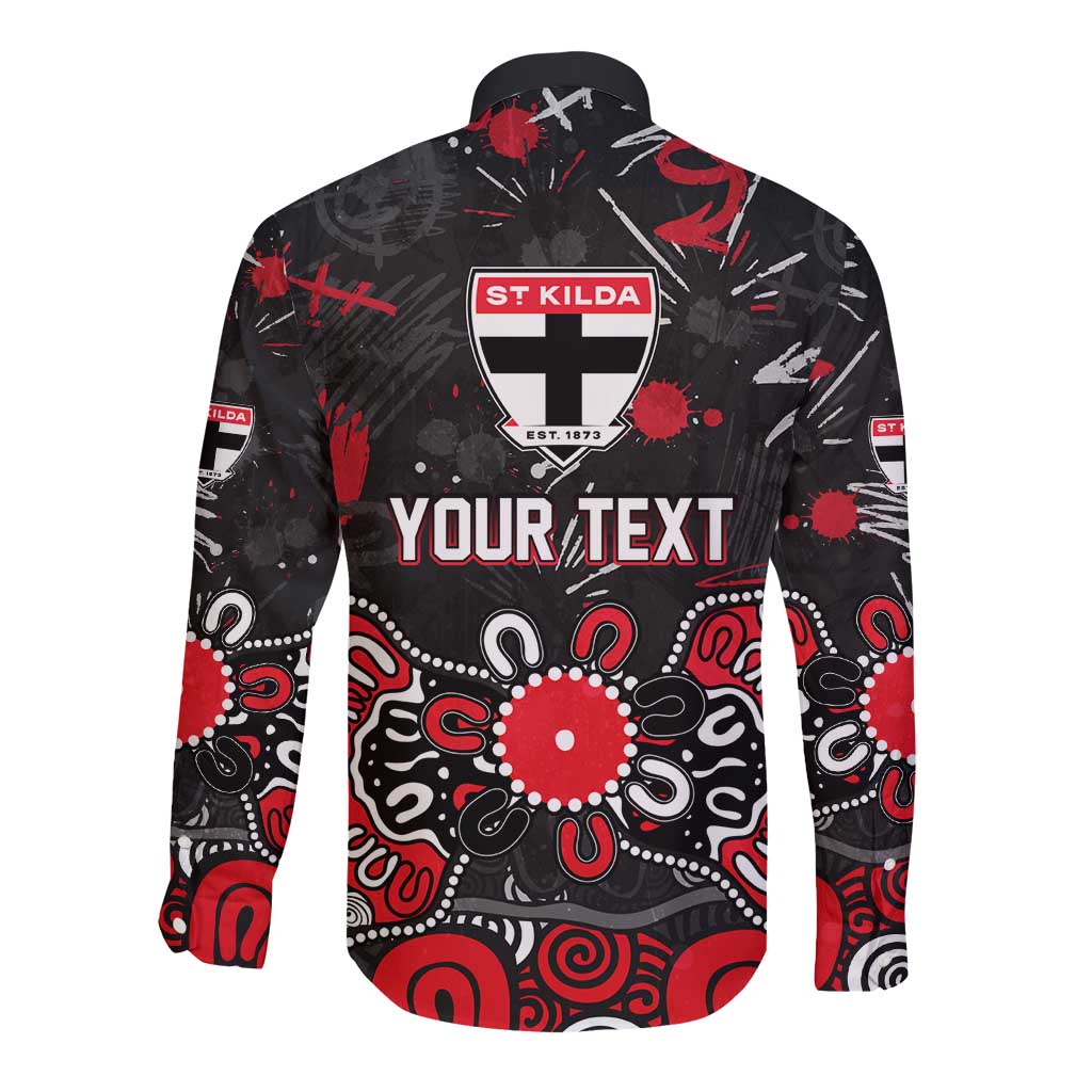 Personalized St Kilda Saints Long Sleeve Button Shirt Aboriginal Dot Painting Graffiti Style