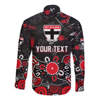 Personalized St Kilda Saints Long Sleeve Button Shirt Aboriginal Dot Painting Graffiti Style