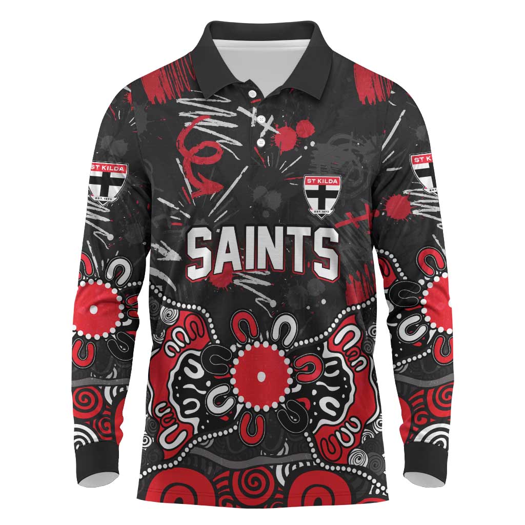 Personalized St Kilda Saints Long Sleeve Polo Shirt Aboriginal Dot Painting Graffiti Style