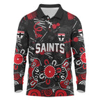 Personalized St Kilda Saints Long Sleeve Polo Shirt Aboriginal Dot Painting Graffiti Style