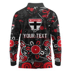 Personalized St Kilda Saints Long Sleeve Polo Shirt Aboriginal Dot Painting Graffiti Style