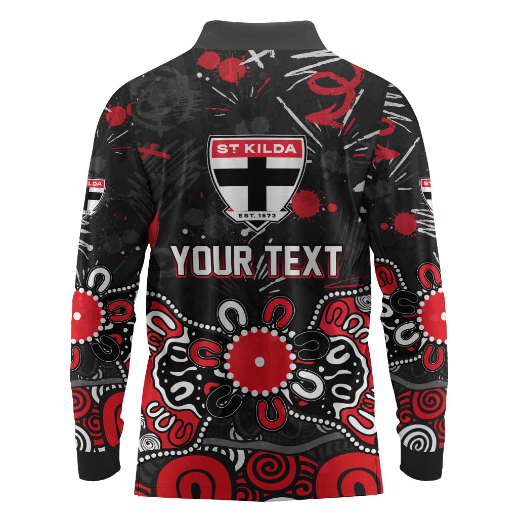 Personalized St Kilda Saints Long Sleeve Polo Shirt Aboriginal Dot Painting Graffiti Style