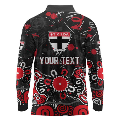Personalized St Kilda Saints Long Sleeve Polo Shirt Aboriginal Dot Painting Graffiti Style