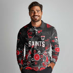 Personalized St Kilda Saints Long Sleeve Polo Shirt Aboriginal Dot Painting Graffiti Style