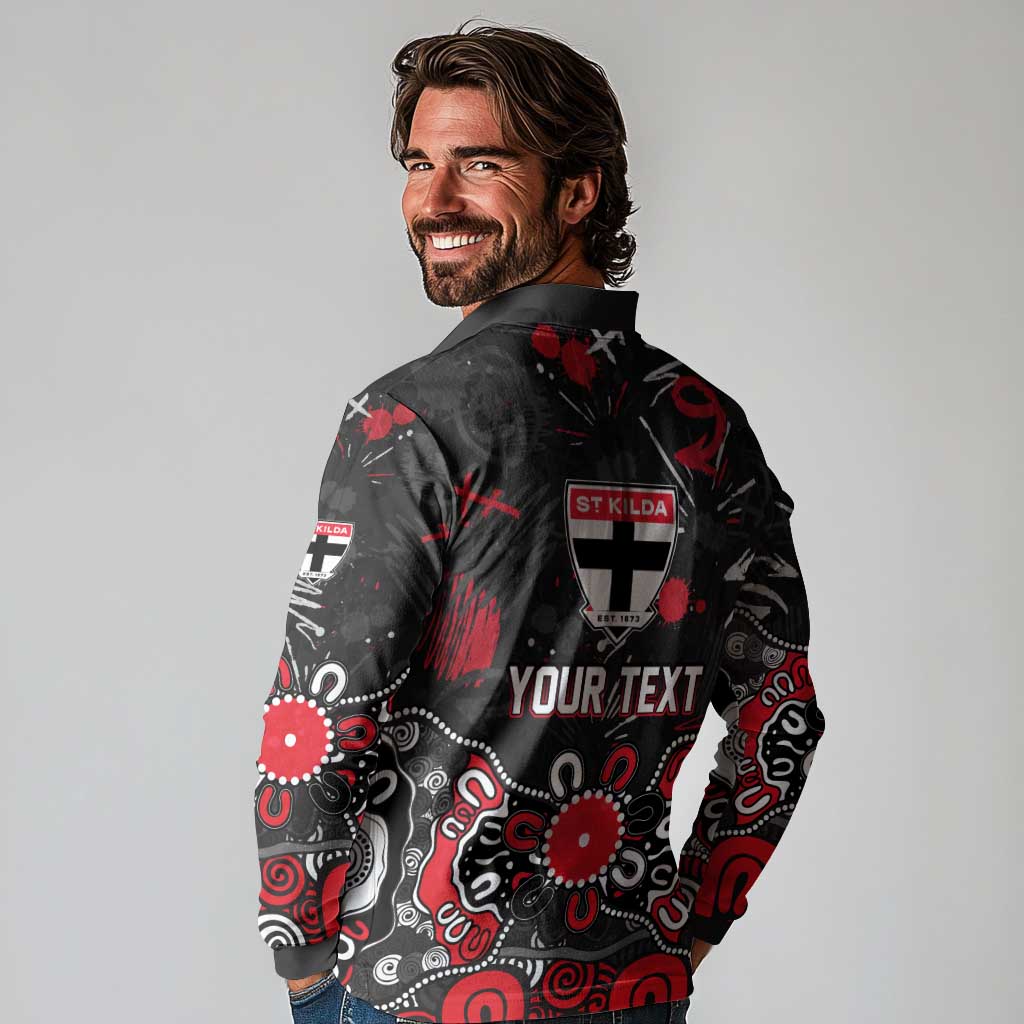 Personalized St Kilda Saints Long Sleeve Polo Shirt Aboriginal Dot Painting Graffiti Style