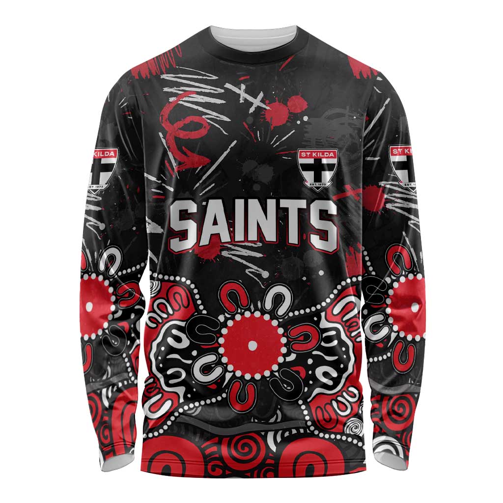 Personalized St Kilda Saints Long Sleeve Shirt Aboriginal Dot Painting Graffiti Style