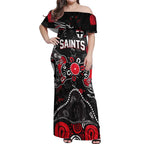 Personalized St Kilda Saints Off Shoulder Maxi Dress Aboriginal Dot Painting Graffiti Style